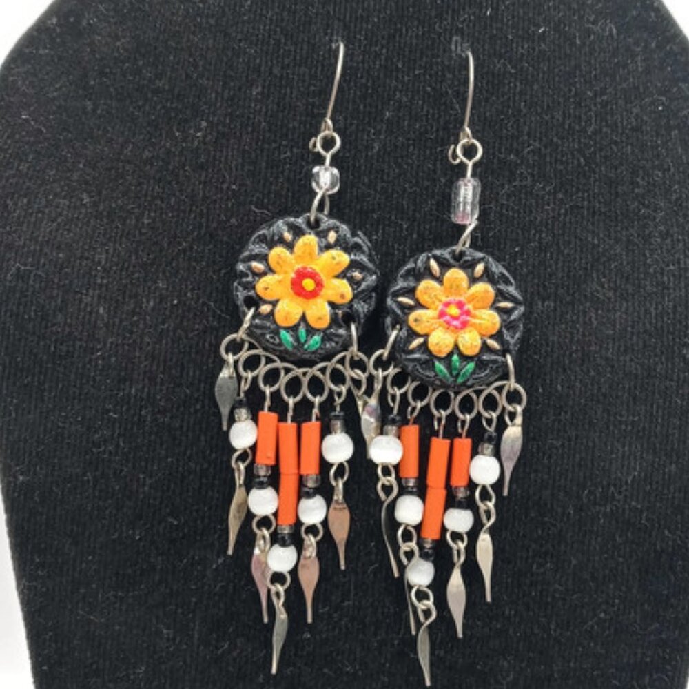 Handmade Ceramic Earrings Decorated with Multicolor Beads Cusco